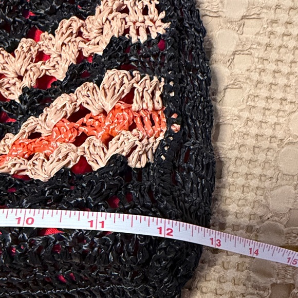 Black Crochet Top-Handle Bag with Pink tan and Orange Accents - Picture 4 of 7